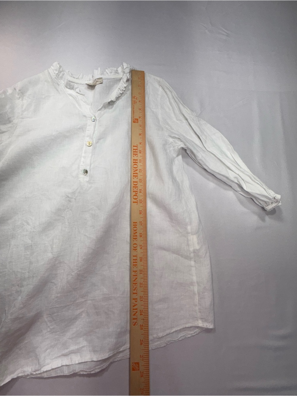 White Ruffle-Trim Linen Blouse - Picture 8 of 8